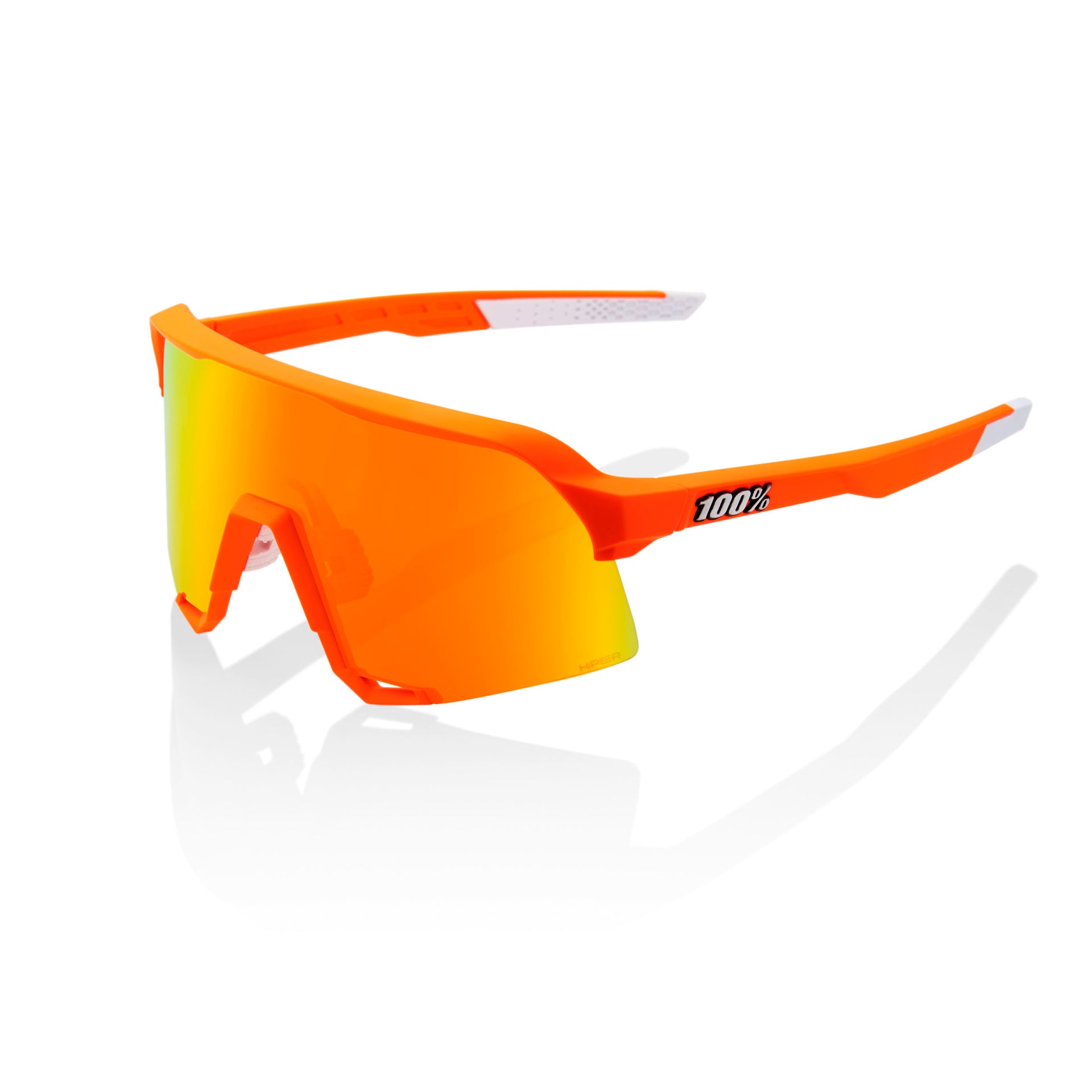 100 S3 Sunglasses Soft Tact Neon Orange with HiPER Red Mirror