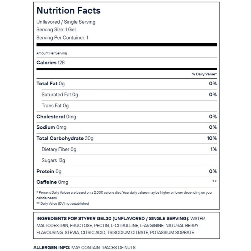 Styrkr GEL30 Citrulline Dual-Carb Energy Gel 72g Strawberry/Raspberry