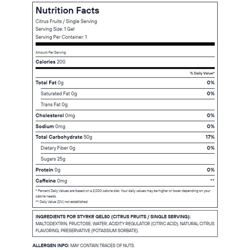 Styrkr GEL50 Dual-Carb Energy Gel 72g Citrus Fruits