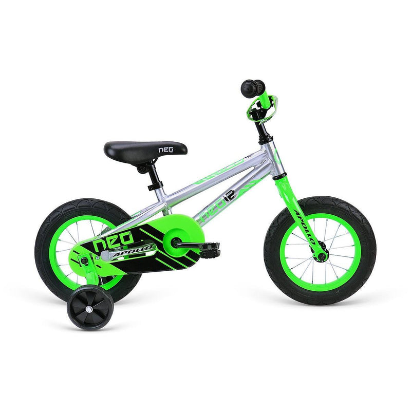 Apollo Neo 12" Kids Bike Brushed Alloy/Green/Black