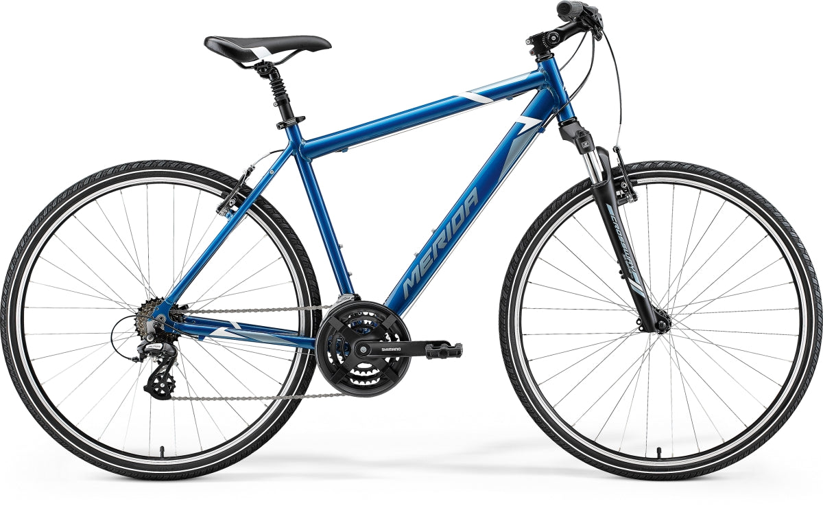 Merida Crossway 10V Hybrid Bike Steel Blue/White – 99bikes.co.nz