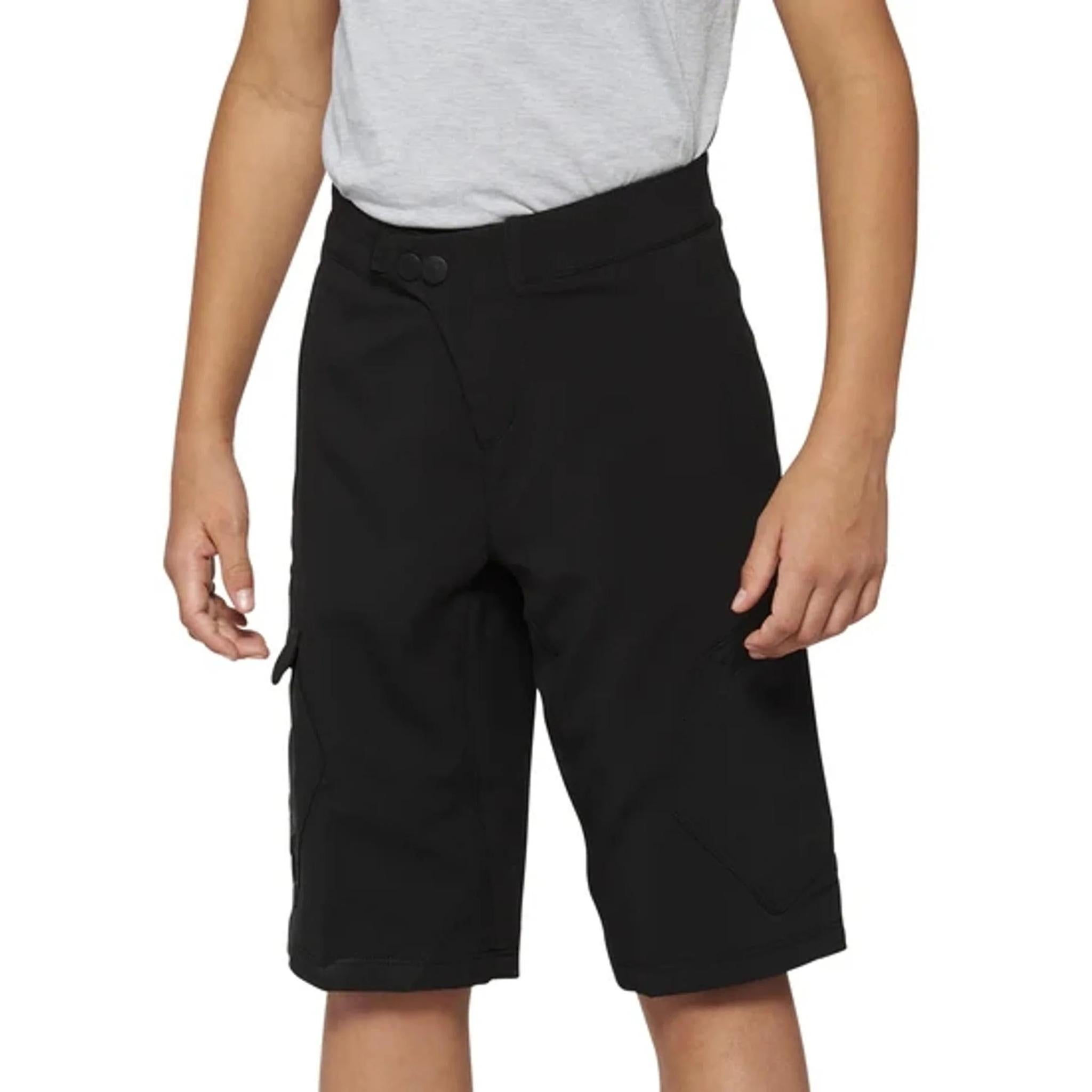 100% Ridecamp Youth Shorts Black (with Liner)