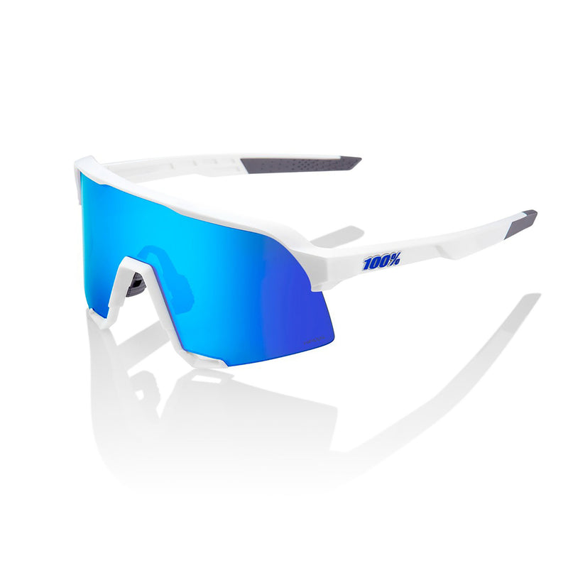 100% S3 Sunglasses White with HiPer Blue Mirror Lens