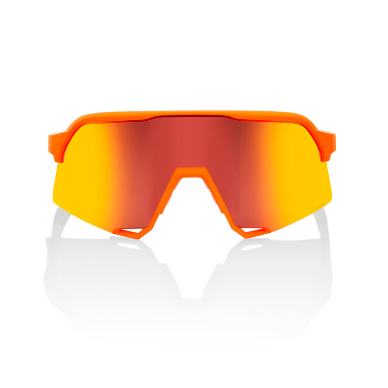 100% S3 Sunglasses Soft Tact Neon Orange with HiPER Red Mirror Lens