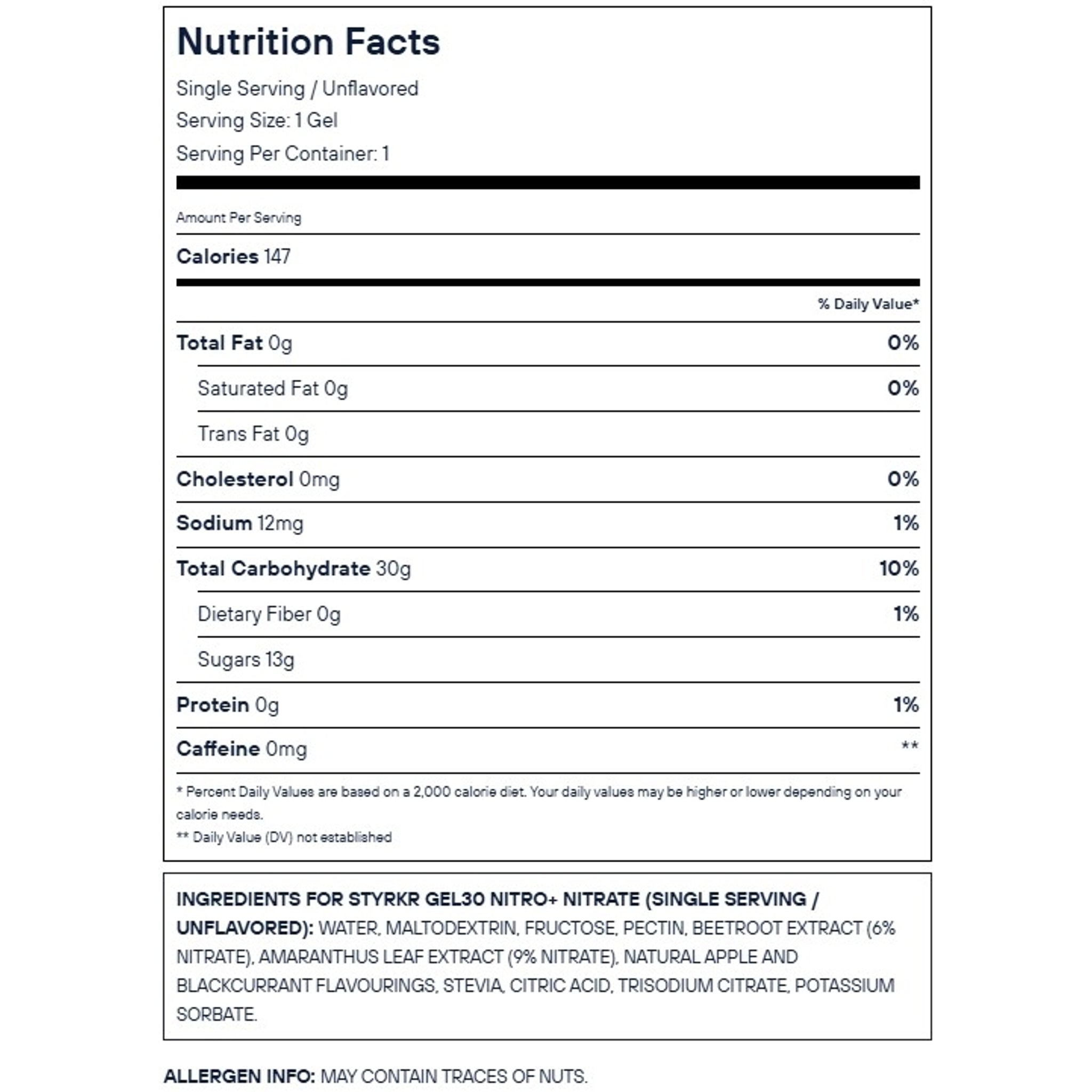 Styrkr GEL30 Nitro+ Dual-Carb Energy Gel 72g Apple/Blackcurrant