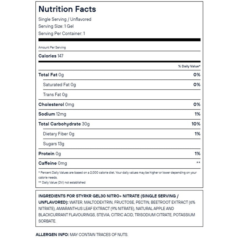 Styrkr GEL30 Nitro+ Dual-Carb Energy Gel 72g Apple/Blackcurrant