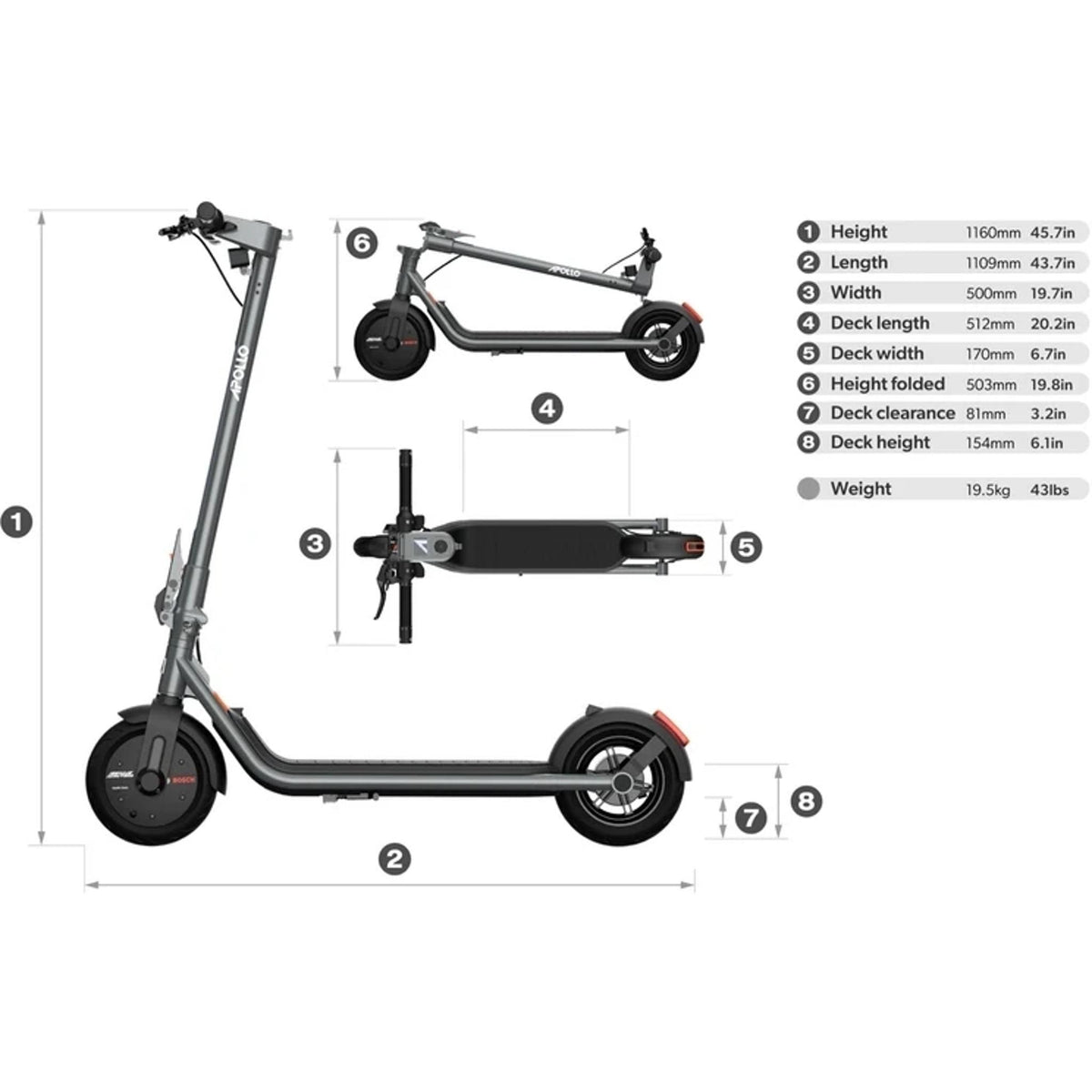Apollo Dash 48V Electric Scooter Space Grey/Black