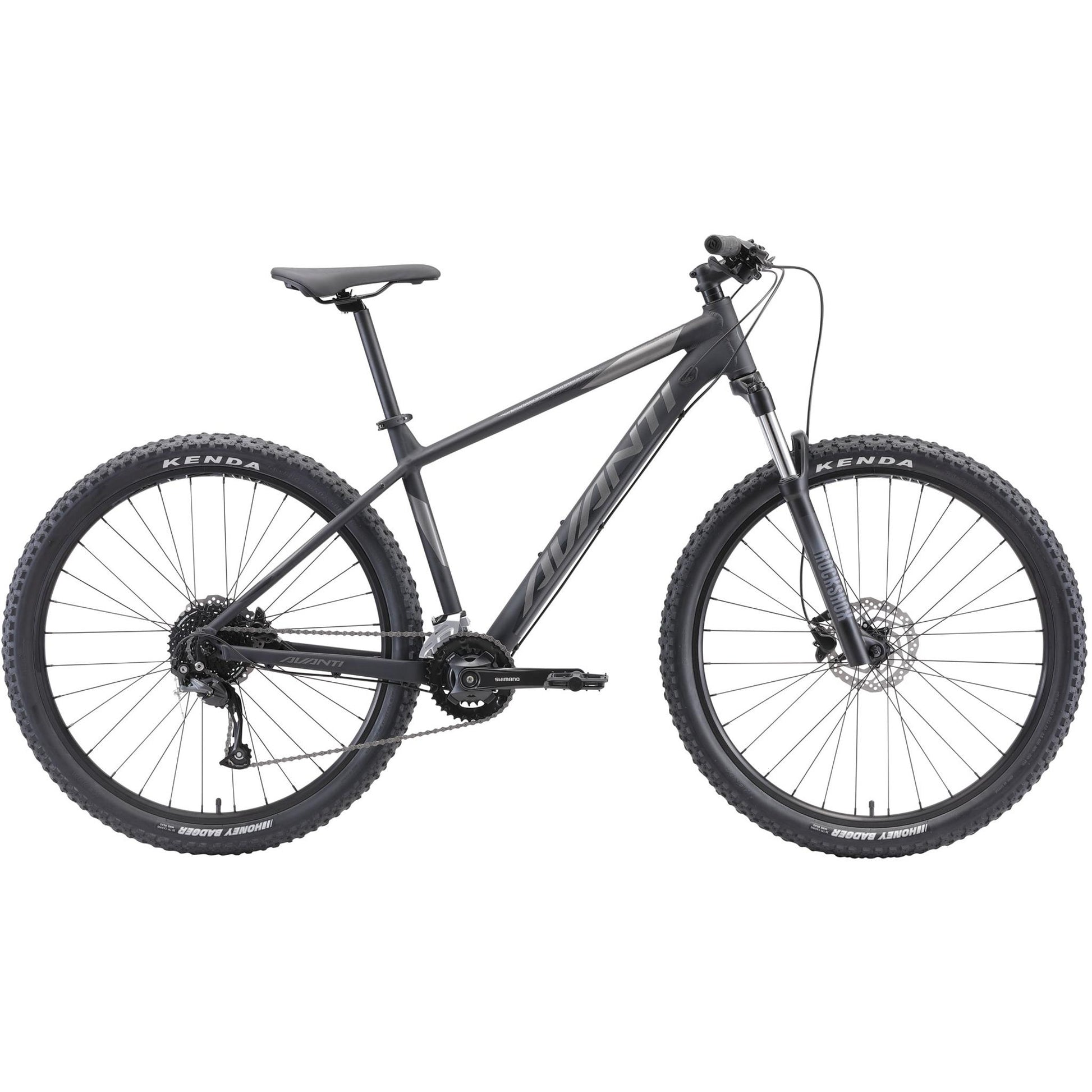 Avanti Montari LE Black hardtail mountain bike with ADT alloy frame, Rockshox fork, and Kenda tires.