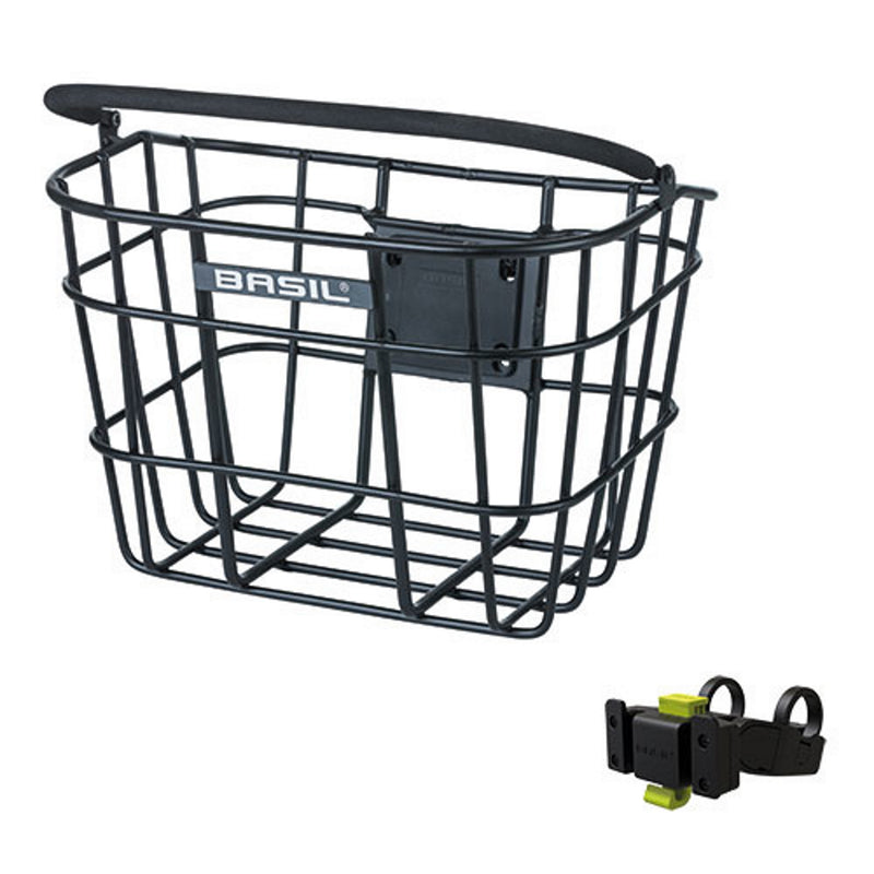 Basil Bremen Front Basket Black with KF Handlebar Holder