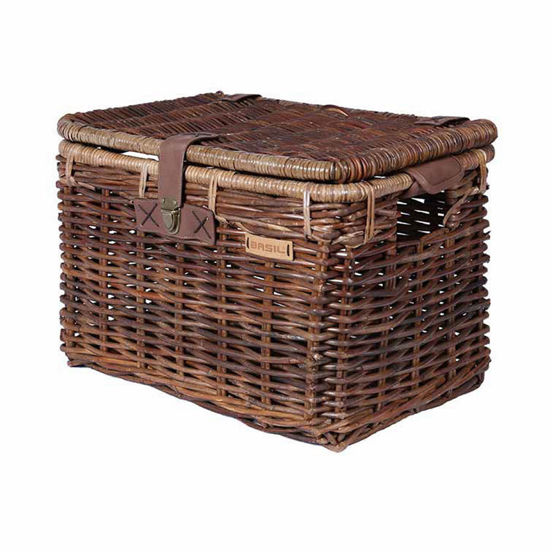 Basil Denton Rattan Basket Large with Lid Natural Brown