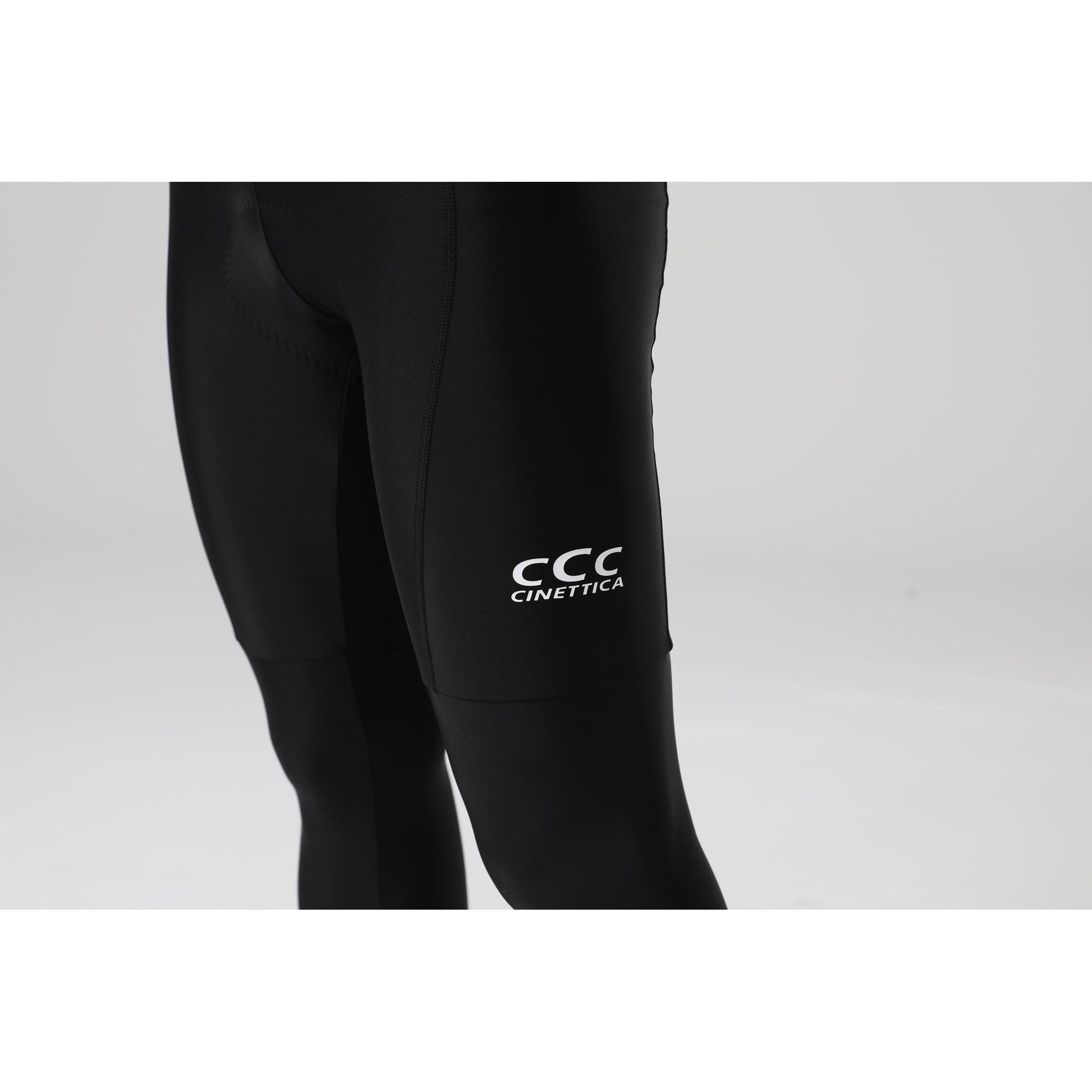 Cinettica Ariston black long bibknicks with white CCC Cinettica logo on the thigh.