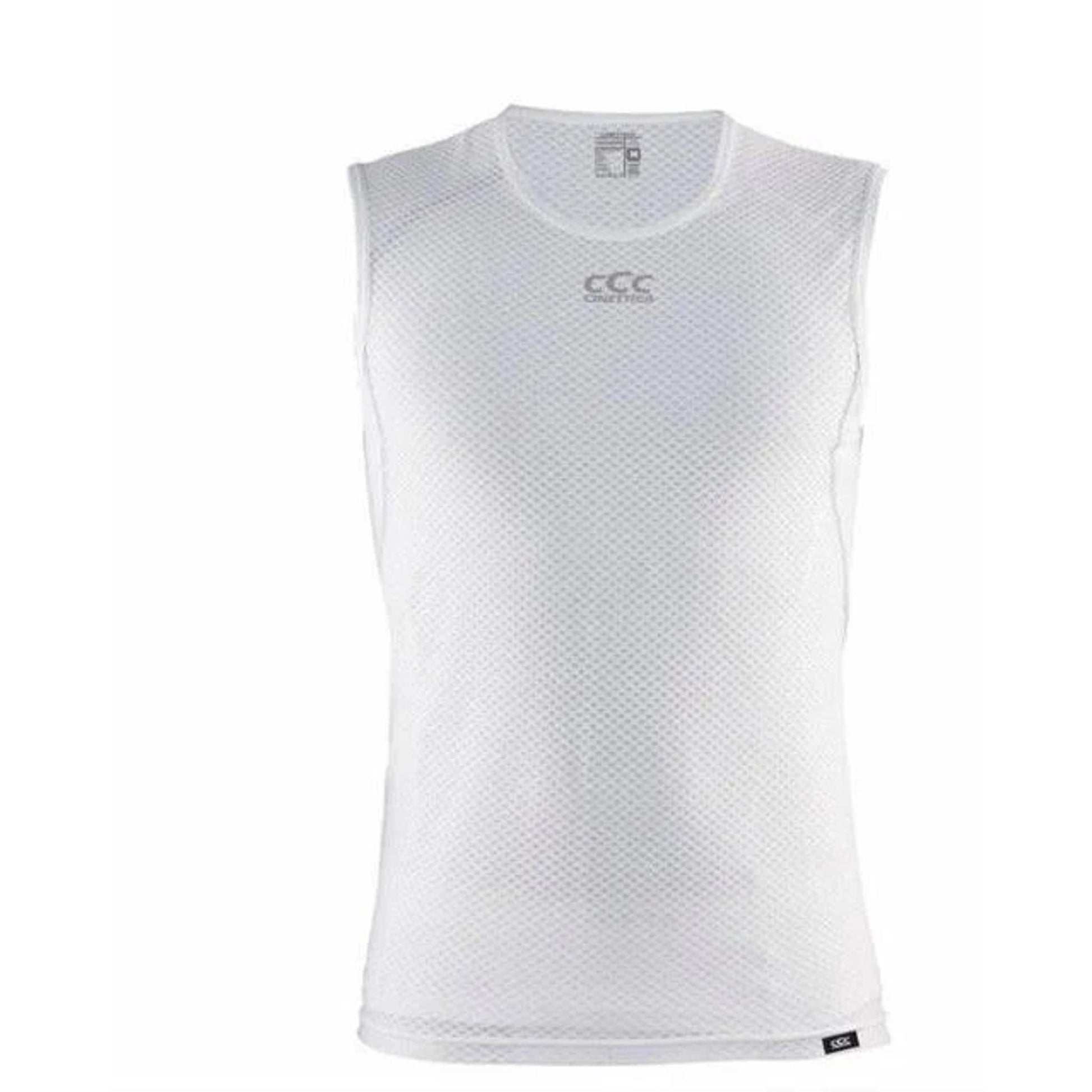 White Cinettica Classic sleeveless base layer with a seamless, breathable mesh fabric and CCC logo.