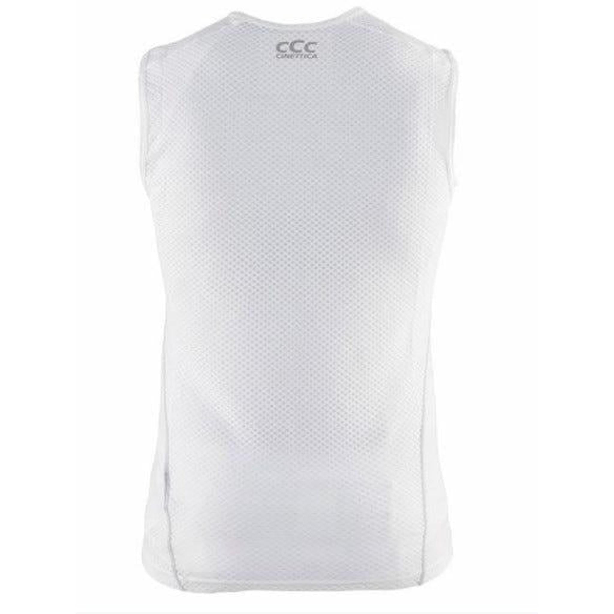 White Cinettica Classic sleeveless base layer with a seamless, breathable mesh fabric and logo on the back.