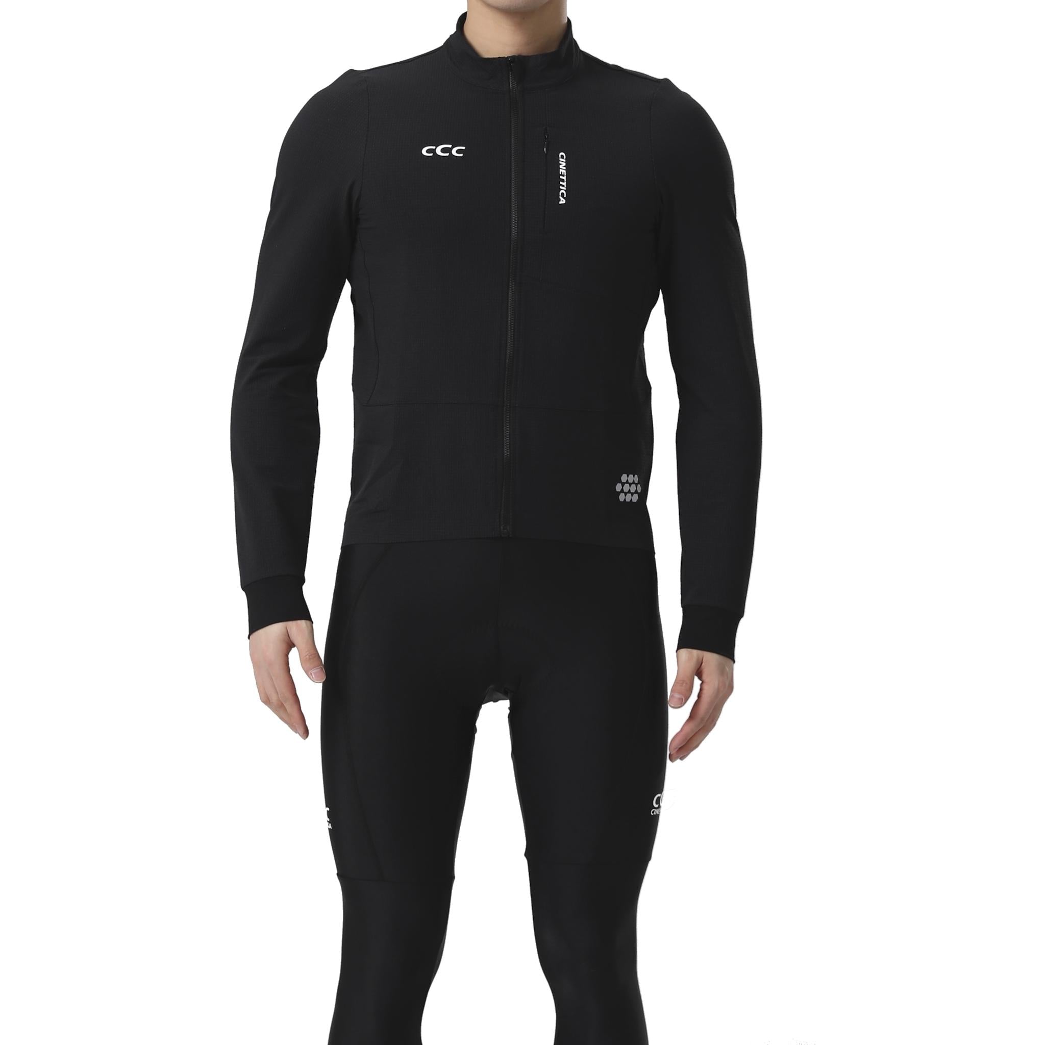 Cinettica Vincita black wind jacket with full zip, reflective details, and long sleeves.