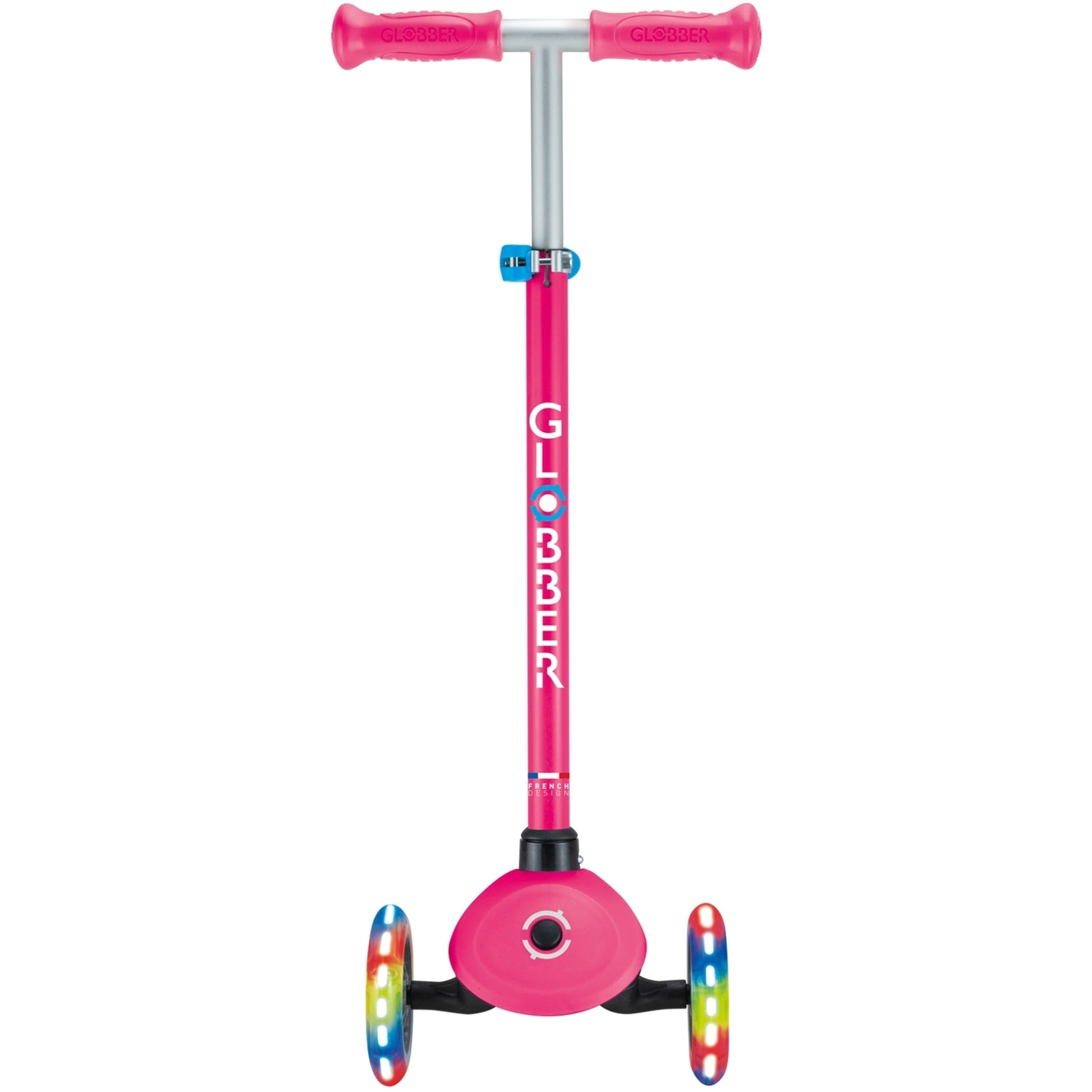 Globber Primo V2 3-Wheel Scooter with Light-Up Wheels and Griptape Fuchsia Pink / Sky Blue
