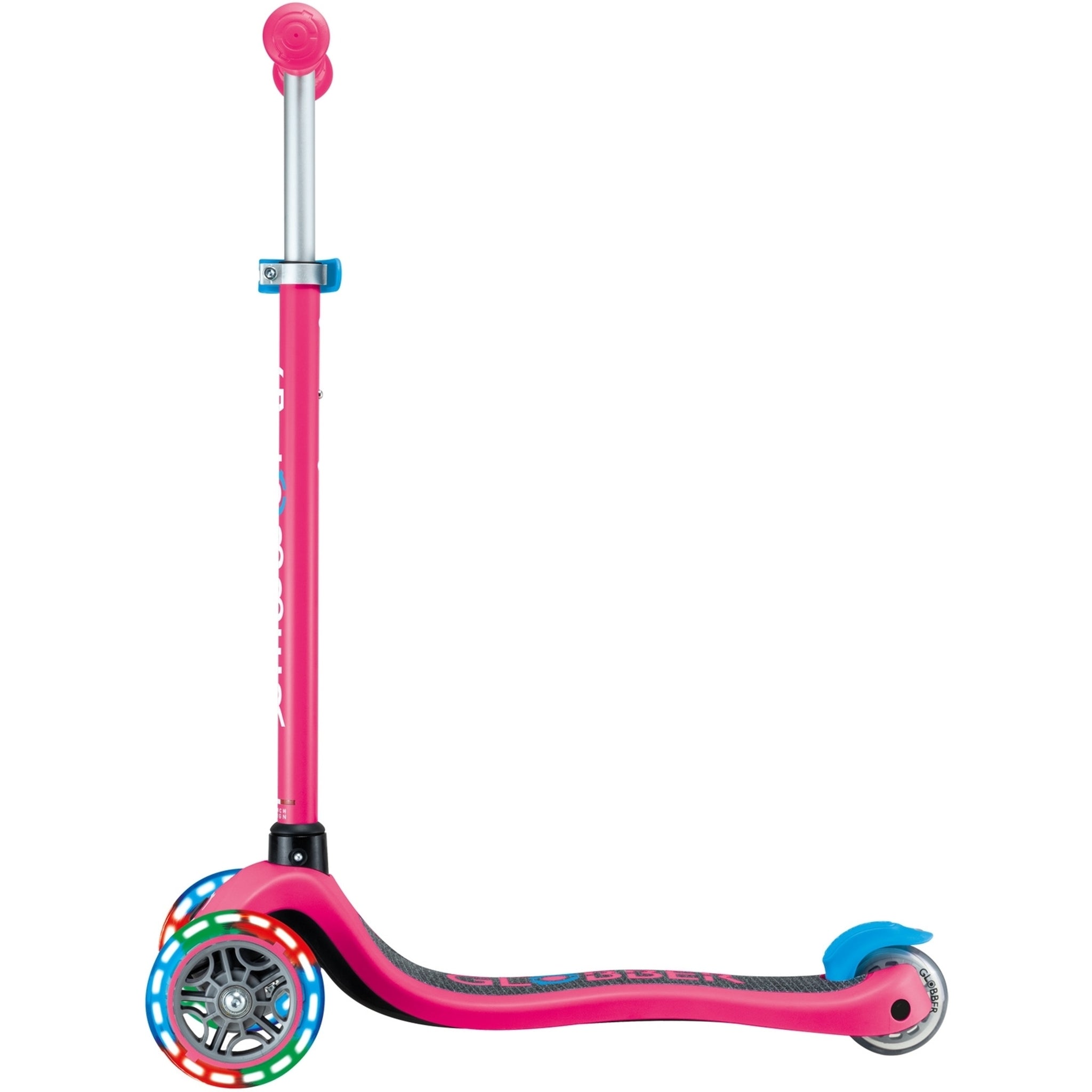Globber Primo V2 3-Wheel Scooter with Light-Up Wheels and Griptape Fuchsia Pink / Sky Blue