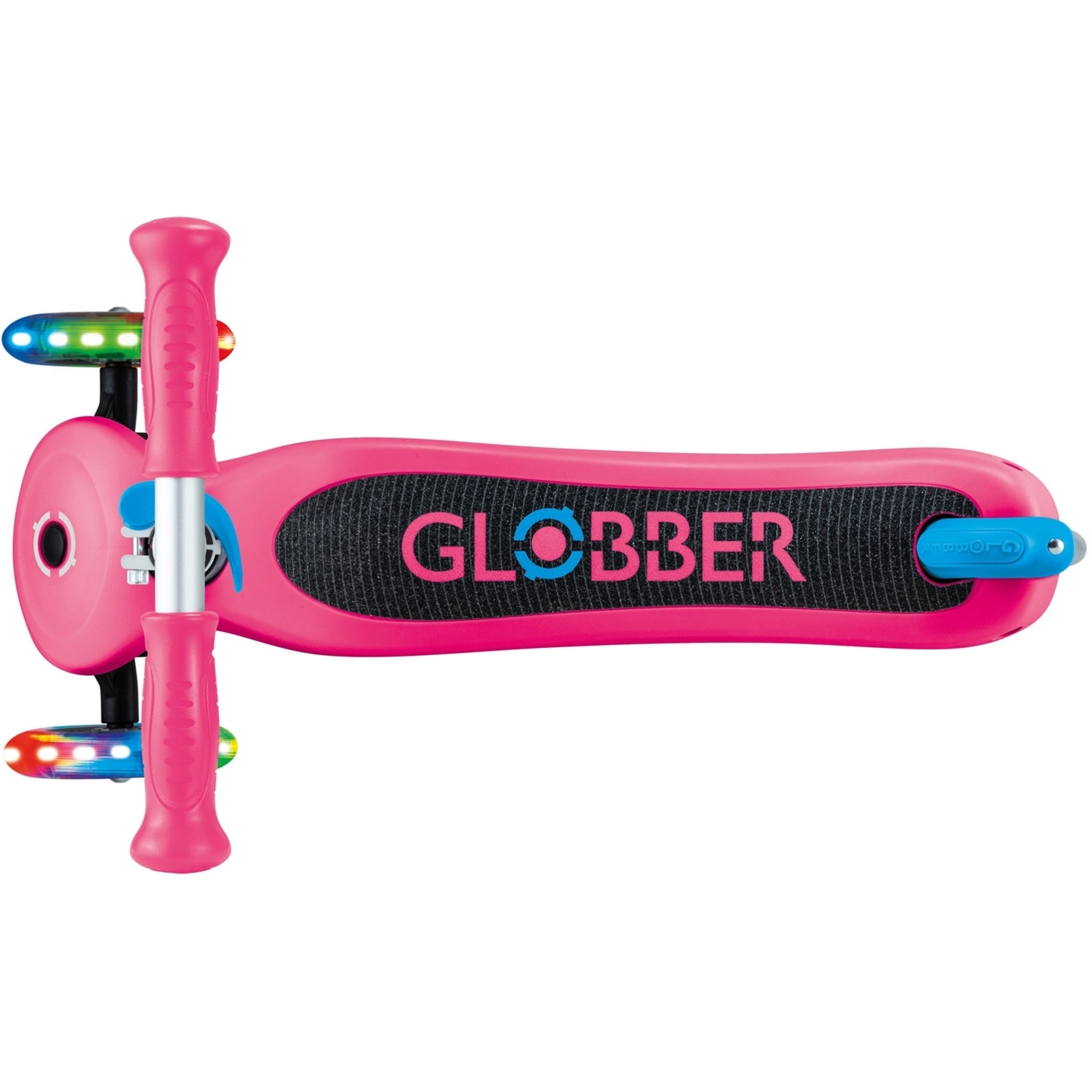 Globber Primo V2 3-Wheel Scooter with Light-Up Wheels and Griptape Fuchsia Pink / Sky Blue