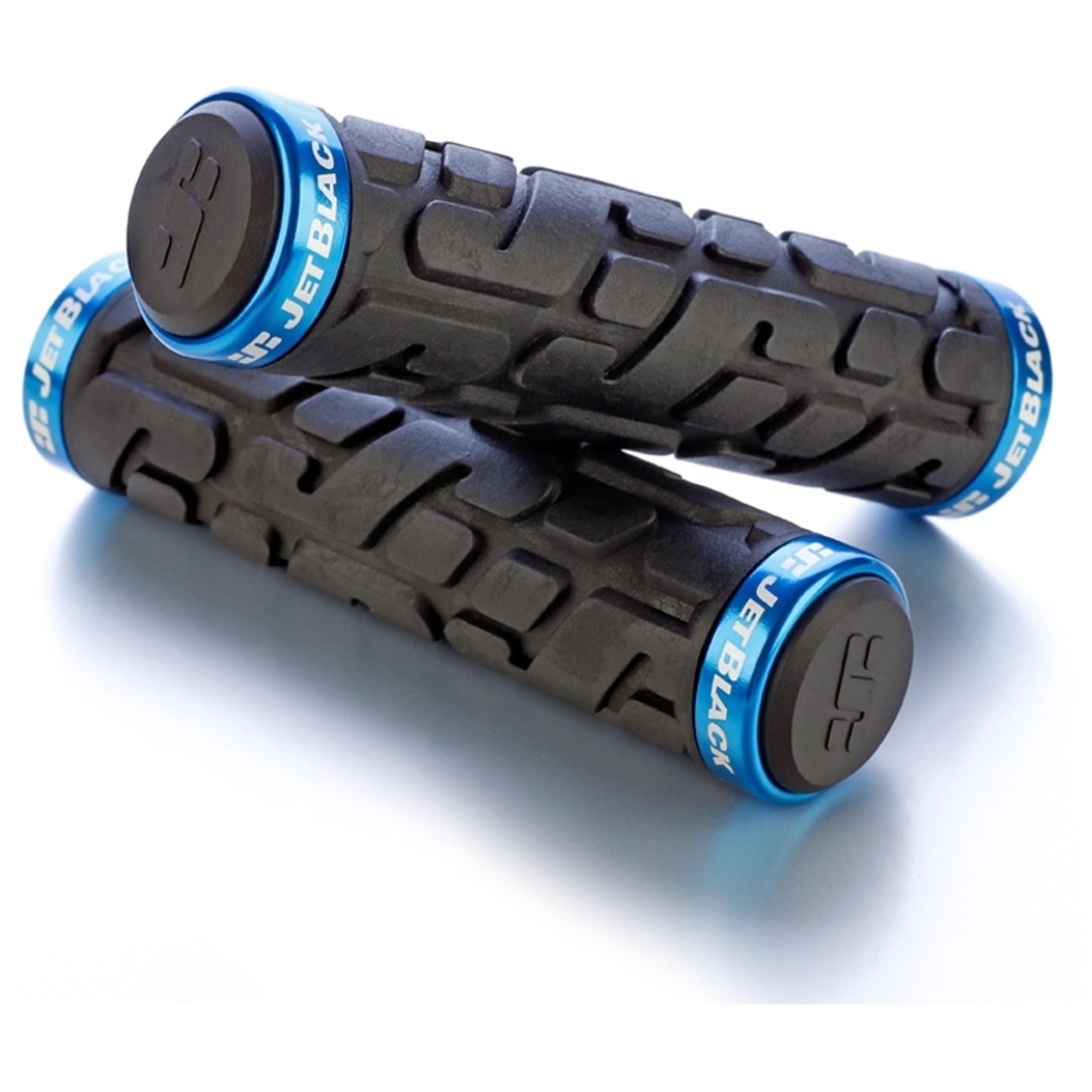 Jetblack Rivet Lock On Grips  Black/Cyan Rings