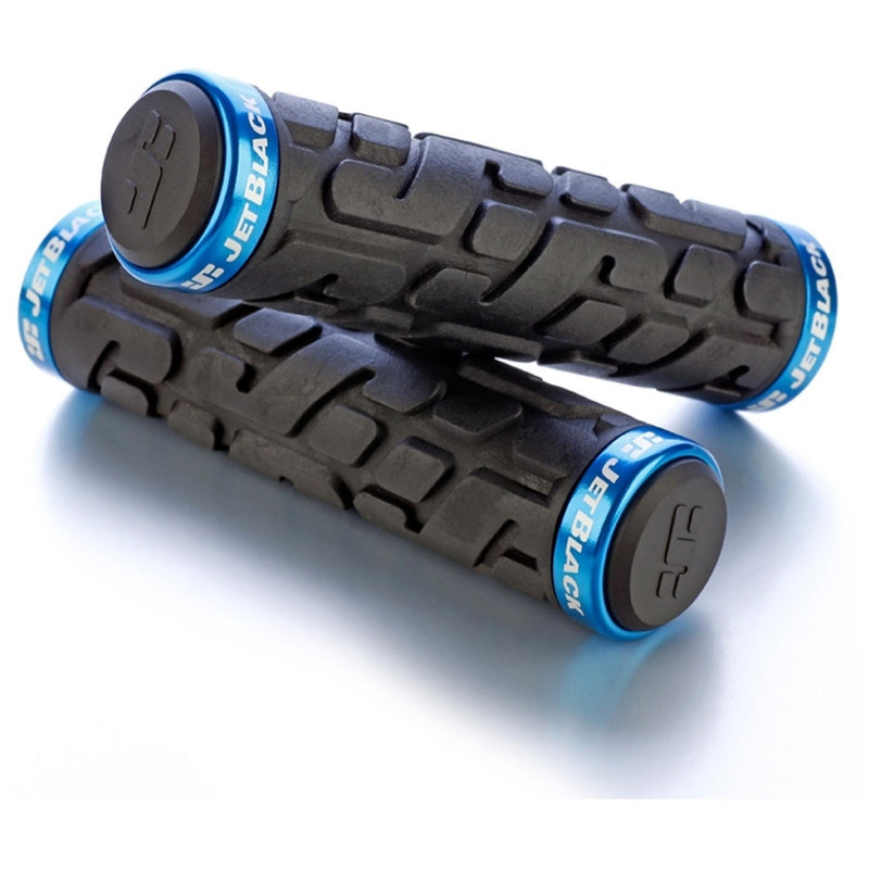 Jetblack Rivet Lock On Grips  Black/Cyan Rings