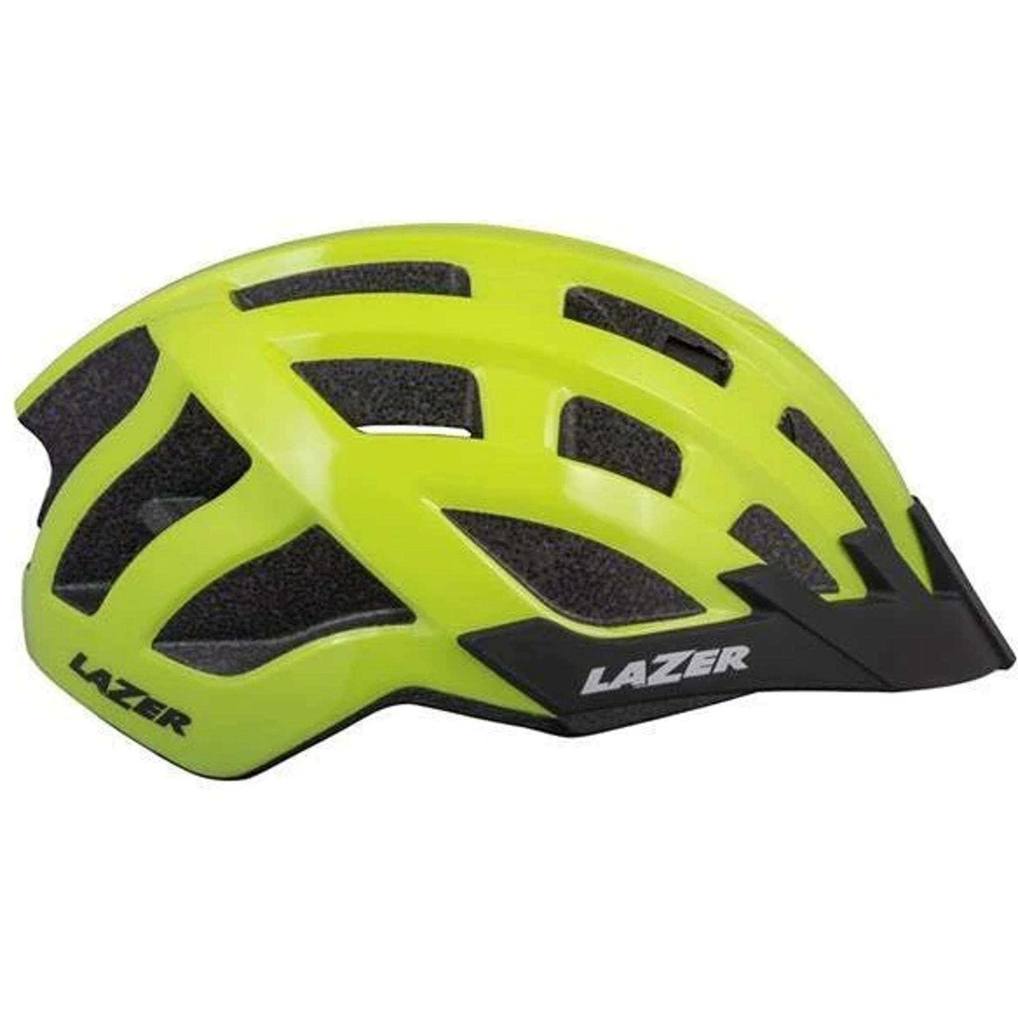 Lazer Compact Helmet in bright flash yellow with black accents and visor.