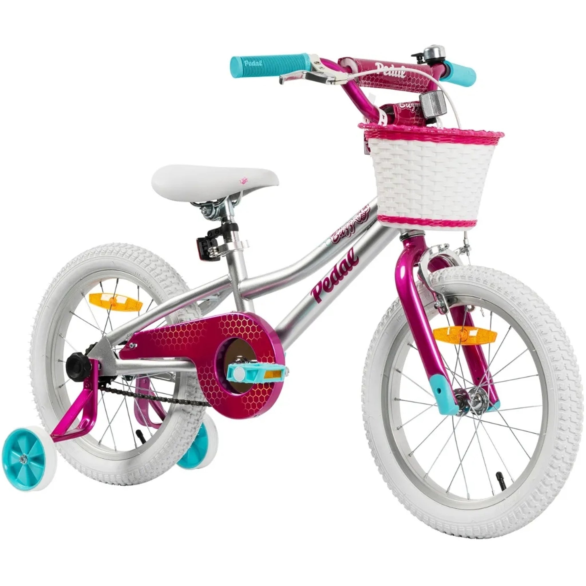 Pedal Buzz 16" Steel Kids Bike Silver/Pink/Blue