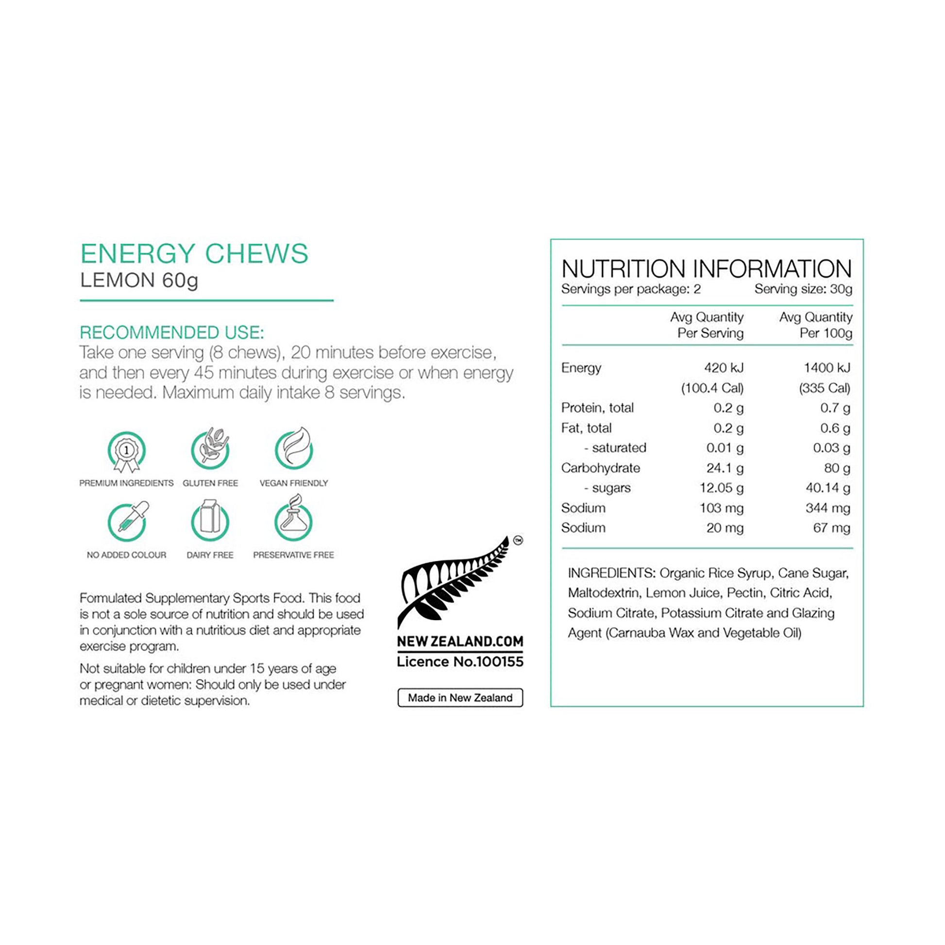 Pure Energy Chews Lemon 60g