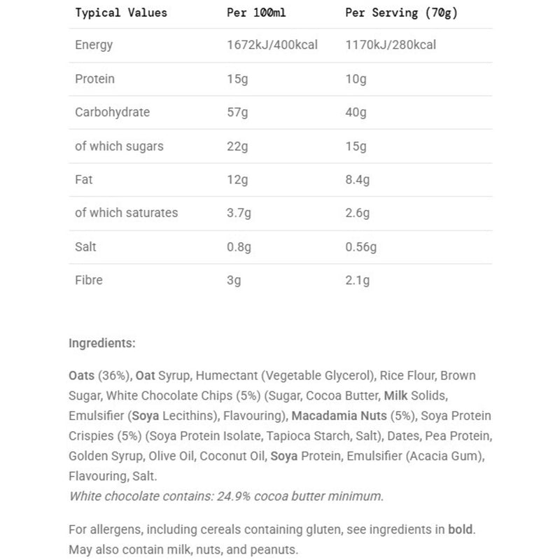 SIS Energy Oat Bar 70g White Choc & Macadamia