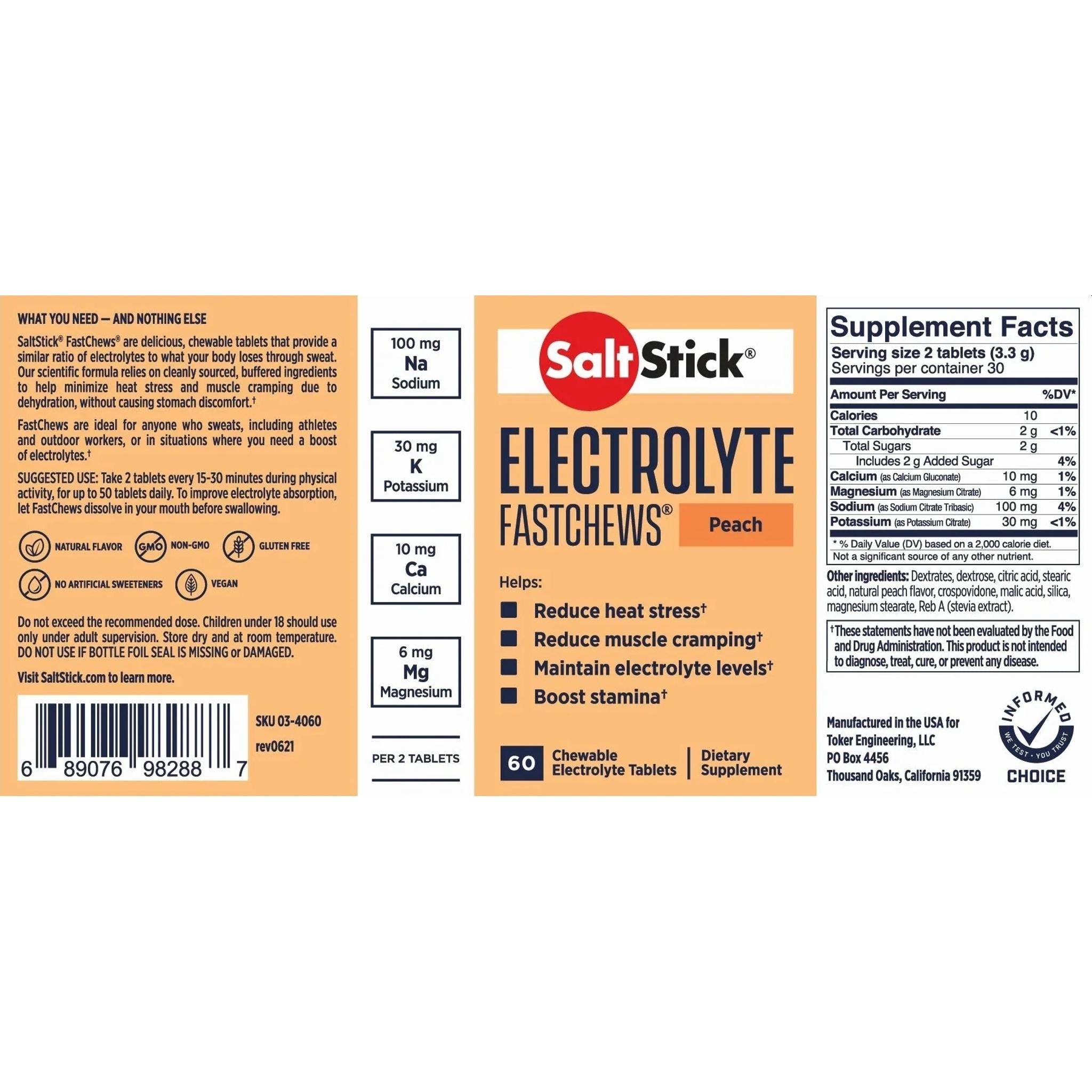 Saltstick Electrolyte FastChews Peach (Bottle of 60)
