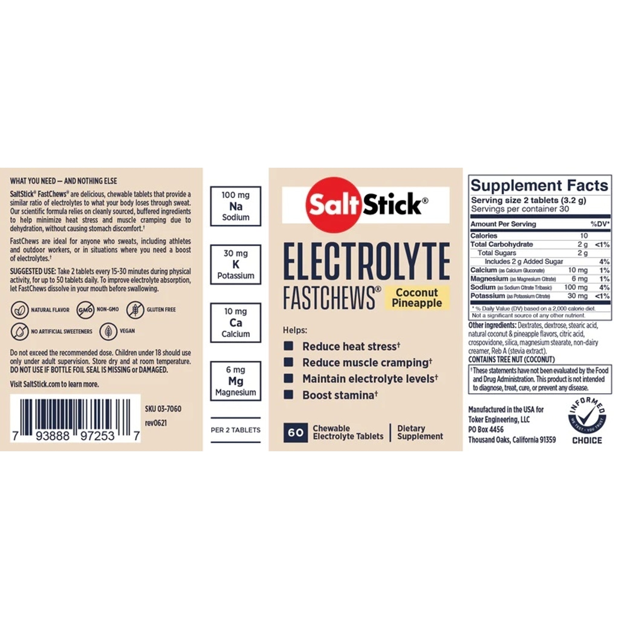 Saltstick FastChews Coconut Pineapple 10 Chews (12 packs)