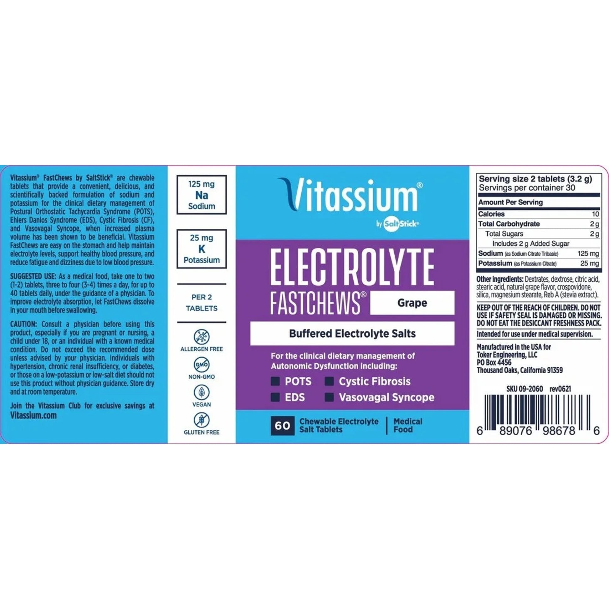 Saltstick Vitassium FastChews Grape (Bottle of 60 Chews)