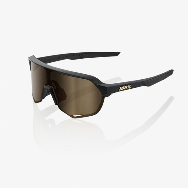 100% S2 Sunglasses Matte Black with Soft Gold Lens