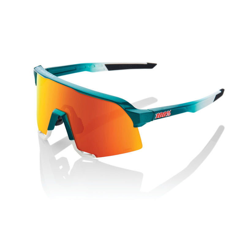 100% S3 Sunglasses Gloss Metallic BORA/Matte White with HiPER Red Mirror Lens