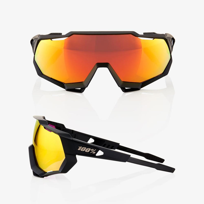 100% Speedtrap Sunglasses Black with HiPER Red Multilayer Mirror Lens
