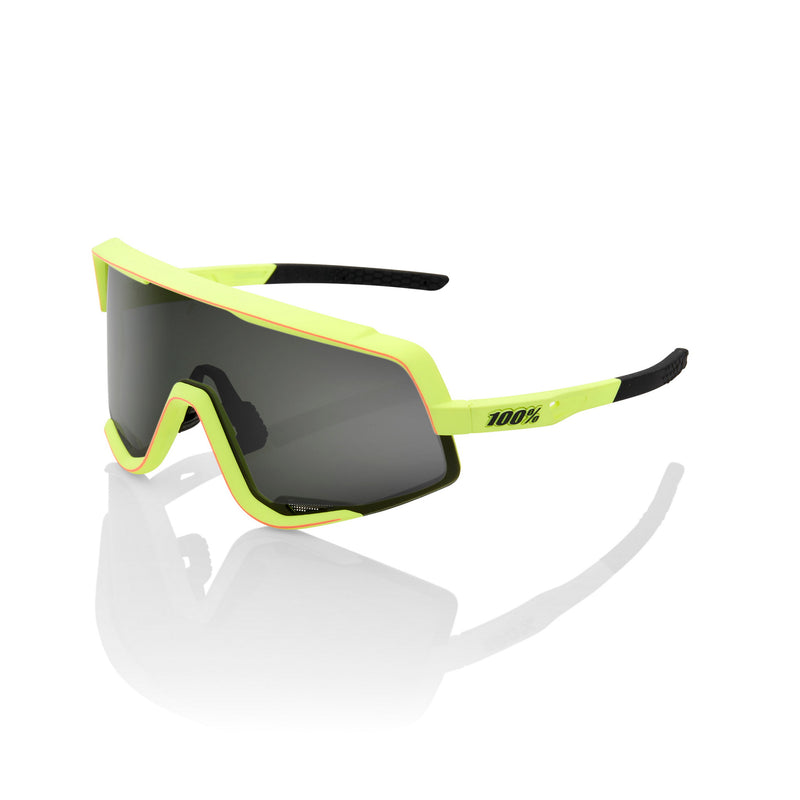 100% Sunglasses Glendale Soft Tact Washed Out Neon Yellow with Smoke Lens
