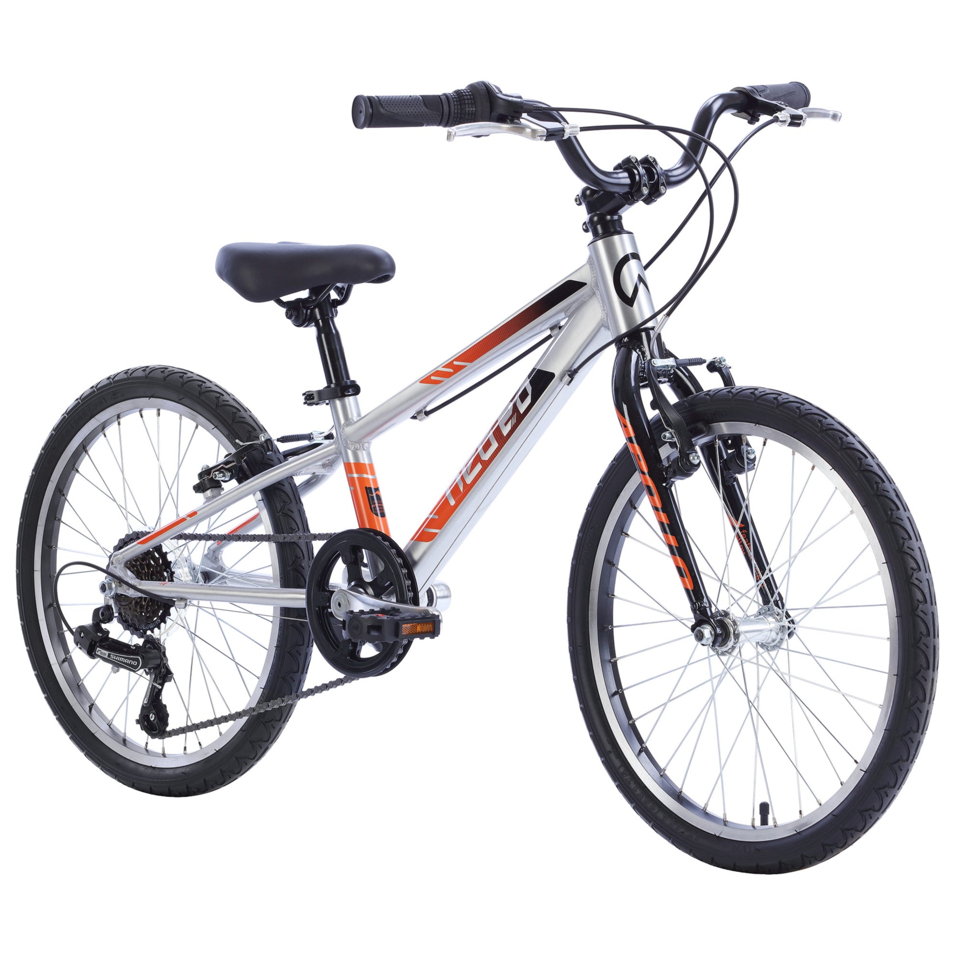 Apollo Neo 20" Kids Bike 6-Speed Brushed Alloy/Black/Orange