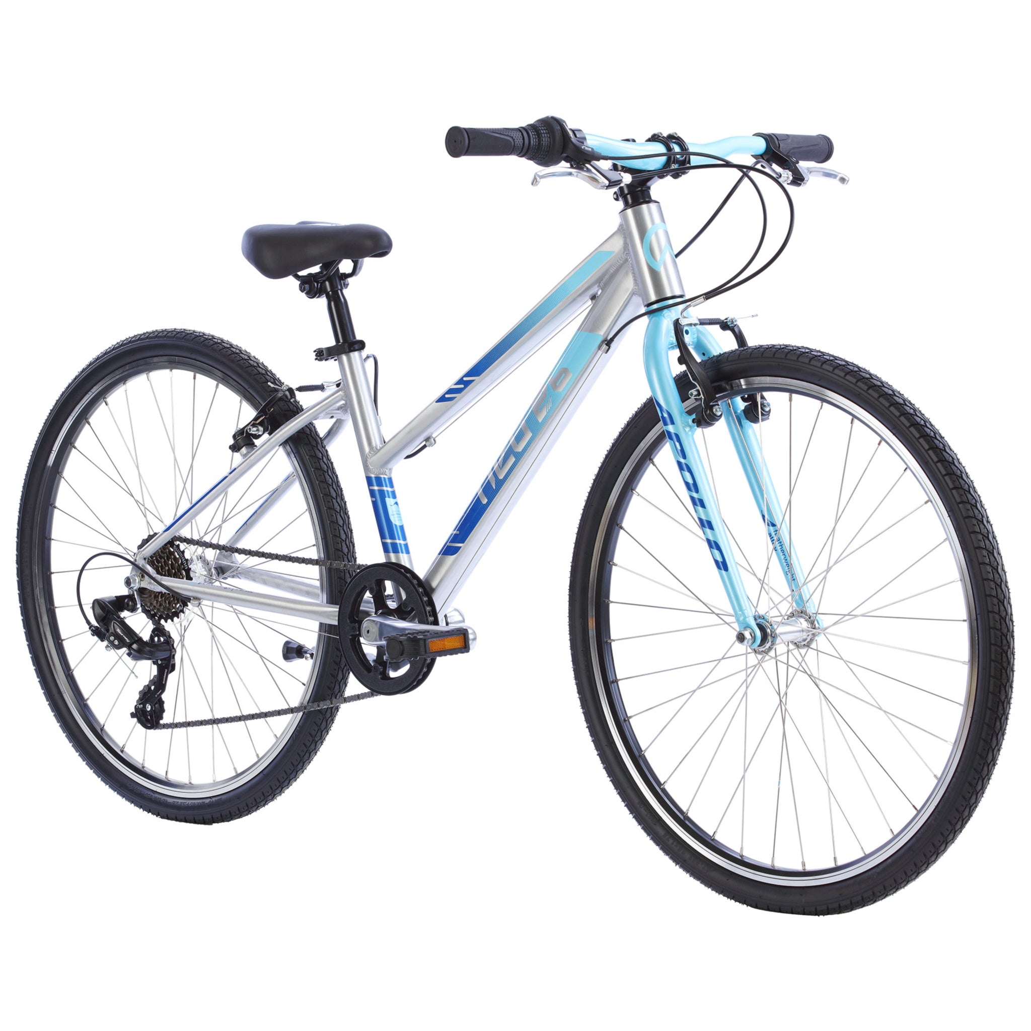Apollo Neo 26" Kids Bike 7-Speed Brushed Alloy/Ice Blue/Navy