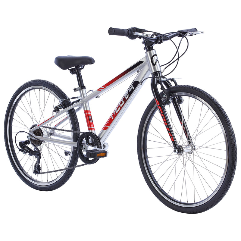 Apollo Neo 24" Kids Bike 7-Speed Brushed Alloy/Black/Red