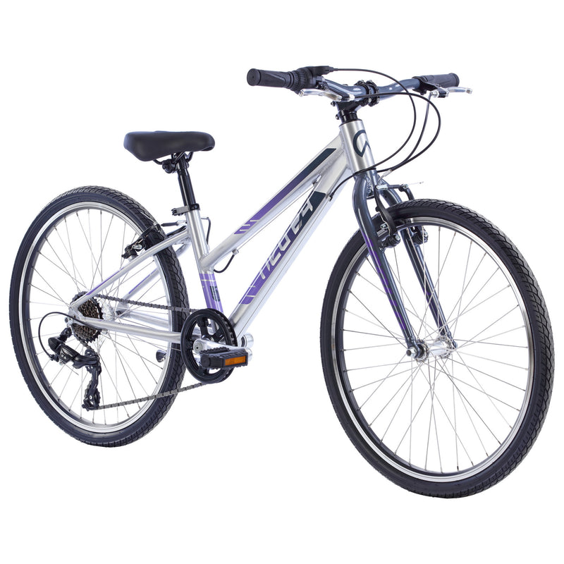 Apollo Neo 24" Kids Bike 7-Speed Brushed Alloy/Charcoal/Lavender