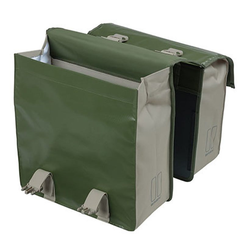 Basil Urban Load Pannier Double Bag, Moss Green/Sand