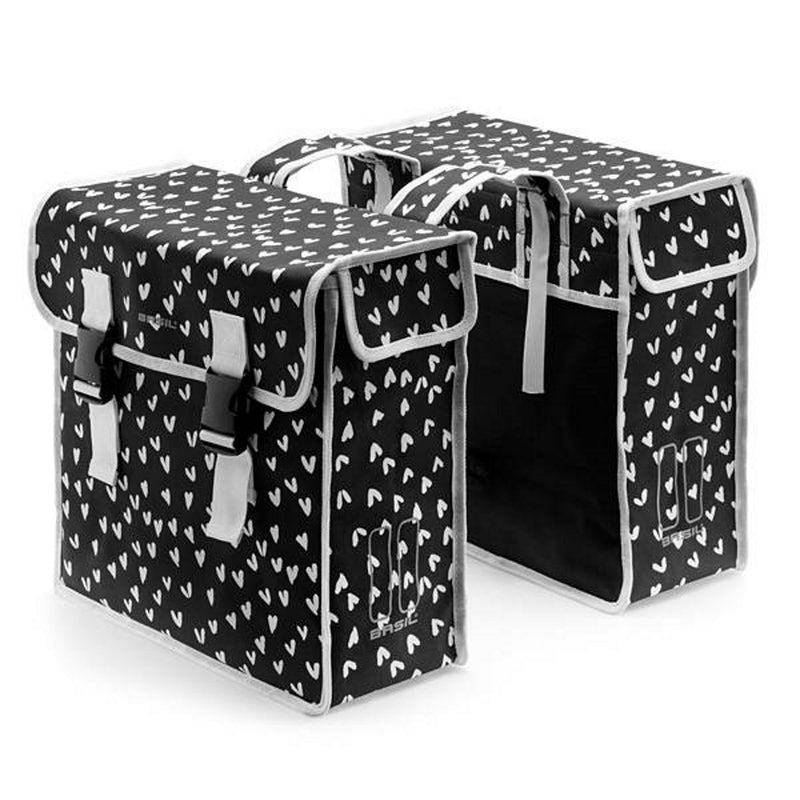 Basil Mara XL Double Pannier Bag, 35L, Heart Dots