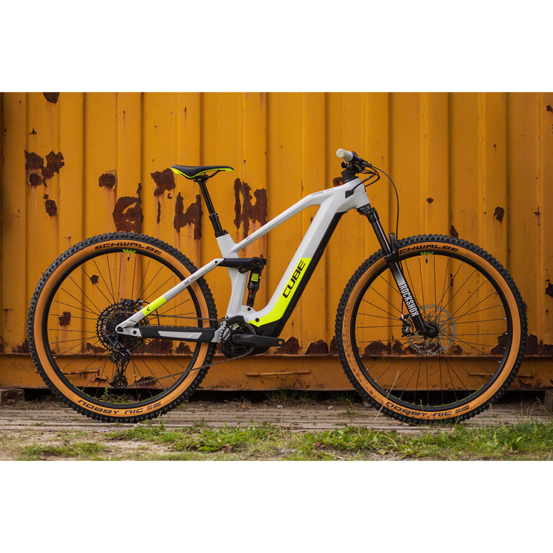 Cube Stereo Hybrid 140 HPC Race Electric Mountain Bike 625wh Battery Grey 'n' Yellow