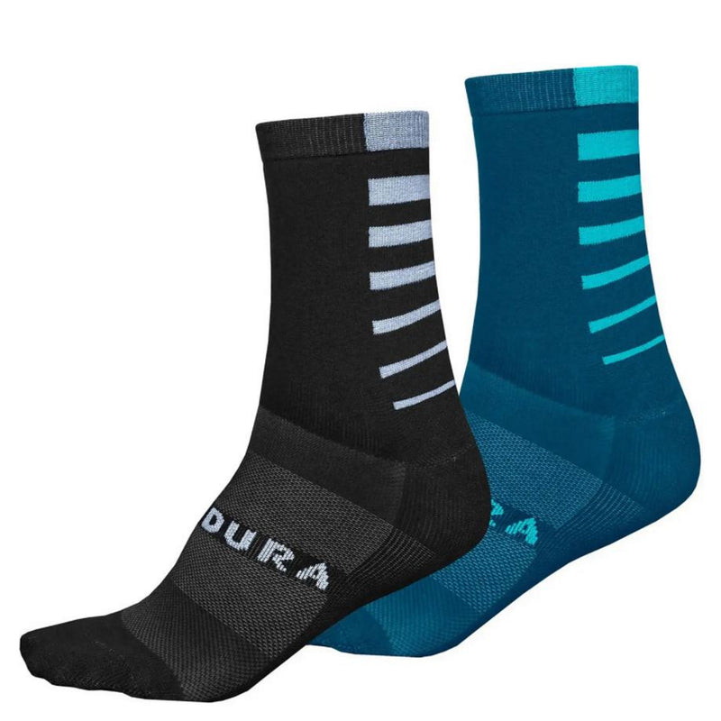 Endura Coolmax Stripe Socks Twin Pack Kingfisher Blue