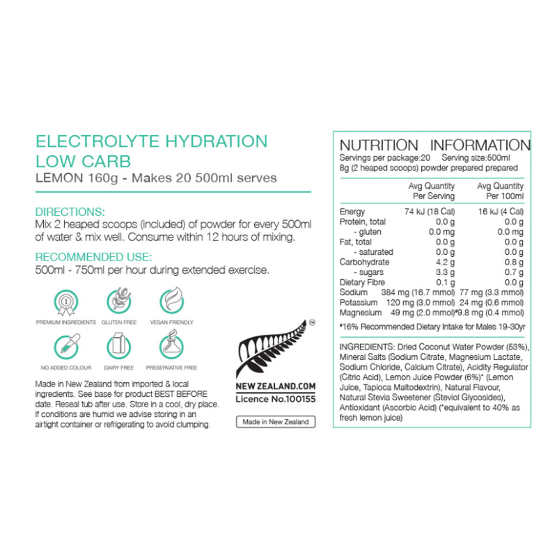 PURE Low Carb Electrolyte Drink 160g Lemon