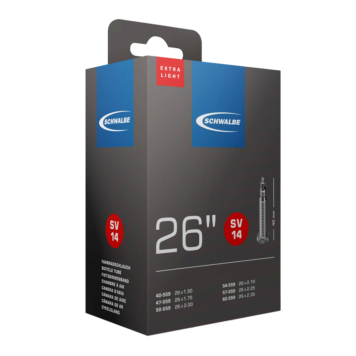 Schwalbe Tube SV14 26 x 1.5-2.35 Presta 40mm Extralight 130g