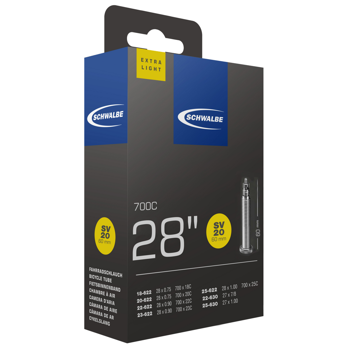 Schwalbe Tube SV20 700 x 18-25 Presta 60mm Extralight 65g
