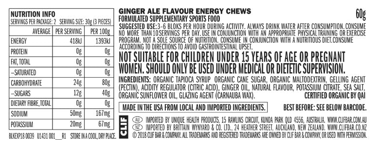 Clif Shot Blok Energy Chew Ginger Ale